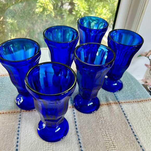 Set of 6 Anchor Hocking Cobalt Blue Fountainware Tall Parfait / Float Glasses - Picture 6 of 12
